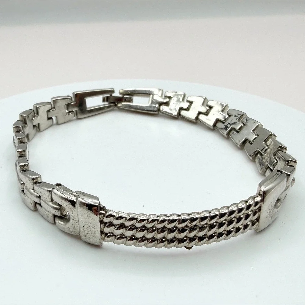 Vintage 90s Silver Tone Breil Edit Bracelet Boho Women's Classic Fashion Jewelry